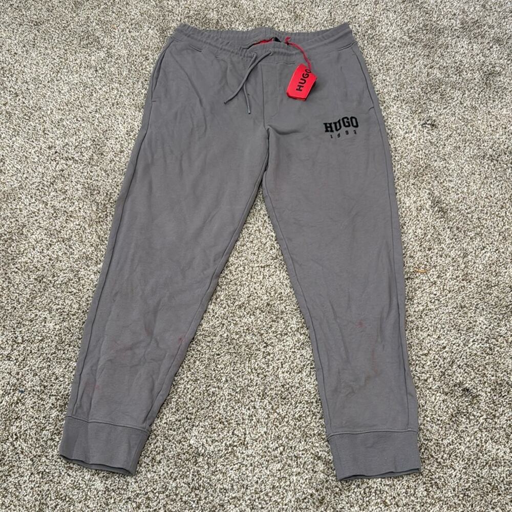 HUGO Jersey Drawstring Pant with Hugo 1993 Logo in Medium Gray